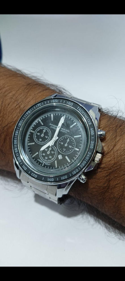 ⌚ CHRONOGRAPH Men Silver Stainless Steel Strap Watch